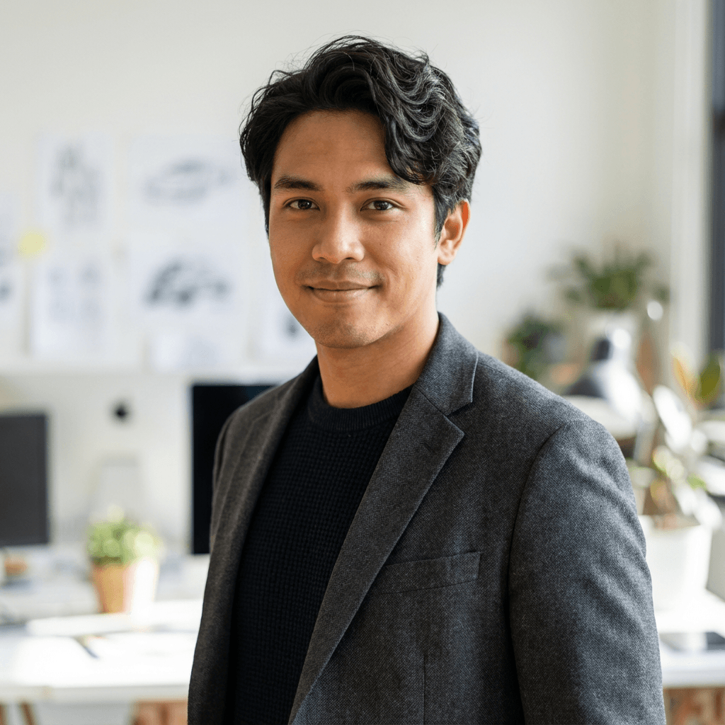 David Chen with organized garage shelving in background